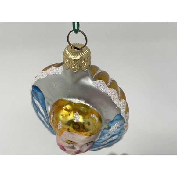Vintage Cherub Angel Baby Face Round Christmas Ornament Glass Glitter 2.5” (A) - Picture 2 of 4